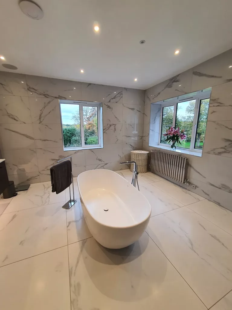 Marble bathroom with freestanding bath