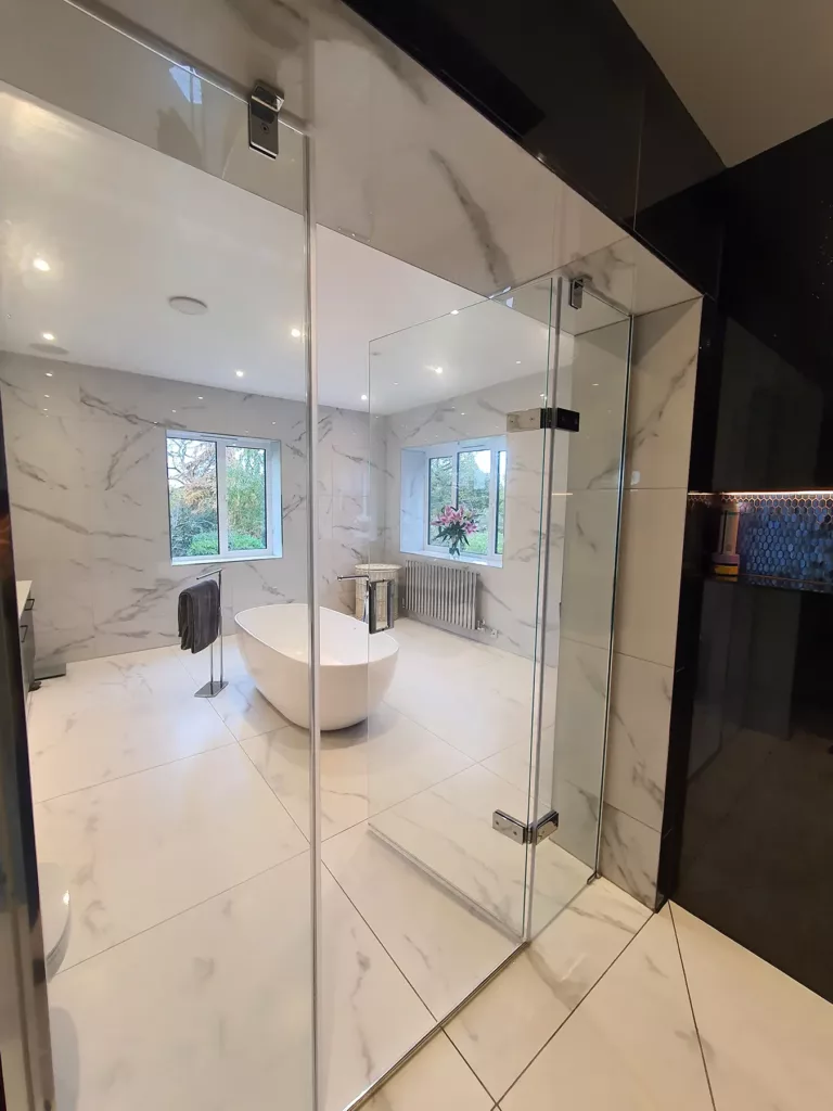 Marble bathroom with freestanding bath